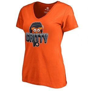 Fanatics T-Shirt. Philadelphia Flyers Orange Go Gritty V-Neck T-Shirt Sz Large